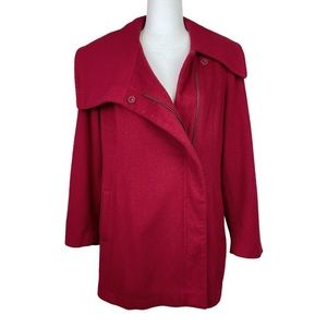 KORS Michael Kors Loro Piana 100% Wool Asymmetrical Shawl Collar Coat Red Size 6